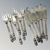 A superb set of vintage Georg Jensen acorn pattern fish knives and forks