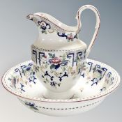 A 19th century Corona ware wash jug and basin