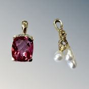 Two 14ct gold pendants set with pearl and diamonds CONDITION REPORT: 4.