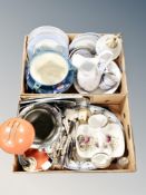 Two boxes of pink rose wash jug and basin, Art Nouveau planter, Royal Doulton dinner ware,