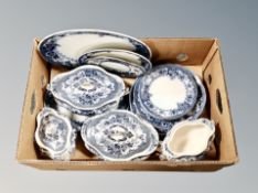 A box of antique blue and white dinner ware