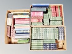 Three boxes of books, leather bound Dickens volumes,