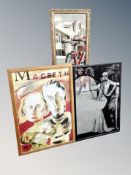 A Royal Shakespeare Company Macbeth poster, Art Deco picture mirror and further hall mirror,