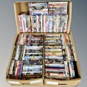 Three boxes containing approximately 150 dvds
