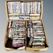 Three boxes containing approximately 150 dvds