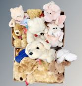 Two boxes of soft toys, some new and tagged.