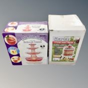 A Clarke 12 litre fruit press together with an electric beverage fountain 9.5 l, both parts boxed.