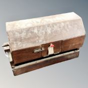 A vintage wooden raffle drum on stand,