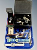 A tray of assorted lady's and gent's watches, Ben Sherman, Sekonda, River Island, Figaro,