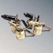Four vintage brass blow lamps