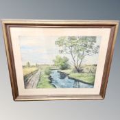 Continental School : An open river landscape, etching printed in colours,