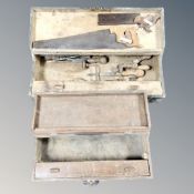Two vintage joiner's tool boxes containing small quantity of hand tools