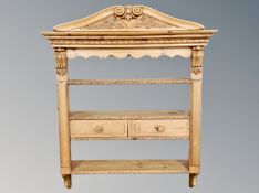 A pine kitchen wall rack,