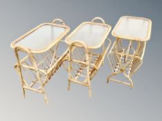 Three bamboo and frosted glass magazine tables