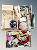 Three boxes of trays, storage baskets, note pads,