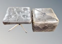 Two 20th century black leather footstools
