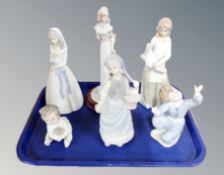 A tray of two Nao figures - Chidren together with three further Spanish figures and Leonardo