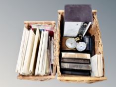 Two wicker baskets of maps, navigation manuals, nautical tables, Echo radio,