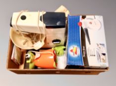 A box containing vintage Kenwood mixer, Bissell steam shot in box etc.