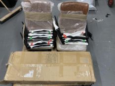 A pallet of part flat pack items - six brown leather chairs, two further chairs (no legs),
