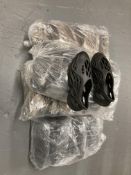 Approximately 50 pairs of rubber shoes, various sizes in black and beige.