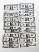Twenty seven United States $1 Bills, uncirculated ,