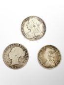 Three Victorian half crowns 1874, 1891 and 1897,