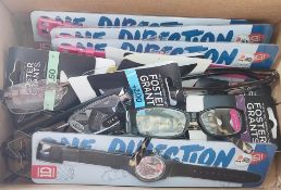 Nine pairs of Foster Grants reading glasses and four New One Direction watches.