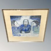 Continental school : Three figures seated, watercolour,