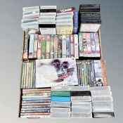 Two boxes of railway DVDs and VHS cassettes