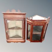 A 19th century inlaid mahogany corner cabinet together with further oak example