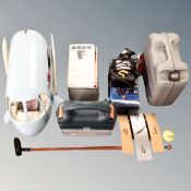 A boxed Air an air pump, clock, two boxed Black & Decker planers,