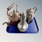 A Victorian copper kettle together with a further teapot and pewter teapot (3)