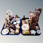 A tray of two carved Chinese wooden figures, Disney Mini Mouse, Wedgwood jasper ware,