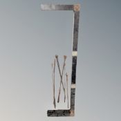 A 19th century steel fire curb with fire companion pieces.