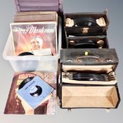 A crate and three cases of vinyl 78's on HMV and Columbia labels