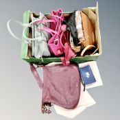 A box of lady's leather handbags : Michael Kors, Radley, Destello,