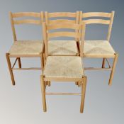 Four rush seated kitchen chairs