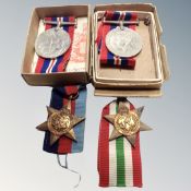 Four WWII medals comprising War Medal (x2), Italy Star, 1939-1945 Star,