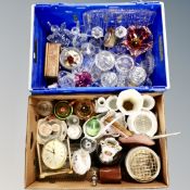 A crate and a box of Aynsley Cottage Garden cabinet china, glass dressing table sets, rose bowl,