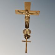 A vintage free-standing crucifix on round,