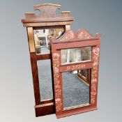 A Scandinavian oak hand painted hall mirror and one other