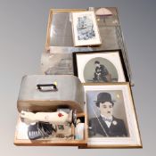 A Century electric sewing machine in case, assorted pictures, gilt framed mirror,