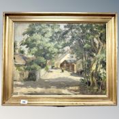 Continental School : Figure in a street, oil on canvas, 54 cm x 41 cm.