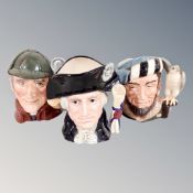 Three Royal Doulton character jugs : The Sleuth, The Falconer,