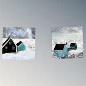 Continental School : Buildings in a snowy landscape,
