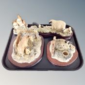 Four Border Fine Arts groups to include farmer milking cow, Let Sleeping Dogs Lie, owl chicks etc,