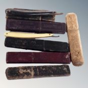 Six vintage cut throat razors in case