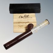 An Otis King's cylindrical pocket calculator, in leather case,