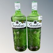 Two x Gordons London Dry Gin, Pink Premier Gin, each bottle 1 litre.